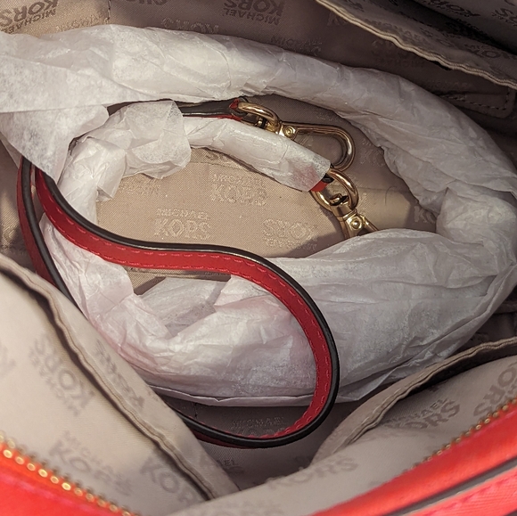 Michael Kors Saffiano Leather Satchel with Crossbody Strap in Orange Red - Picture 14 of 14